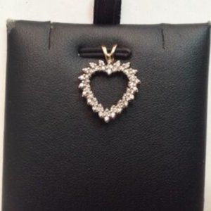 LADIES 14K REAL SOLID GOLD REAL DIAMOND HEART CHARM PENDANT 2.70GR   .45CT